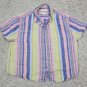 C&C California Womens Striped Linen Button‎ Shirt Size L Coastal Casual